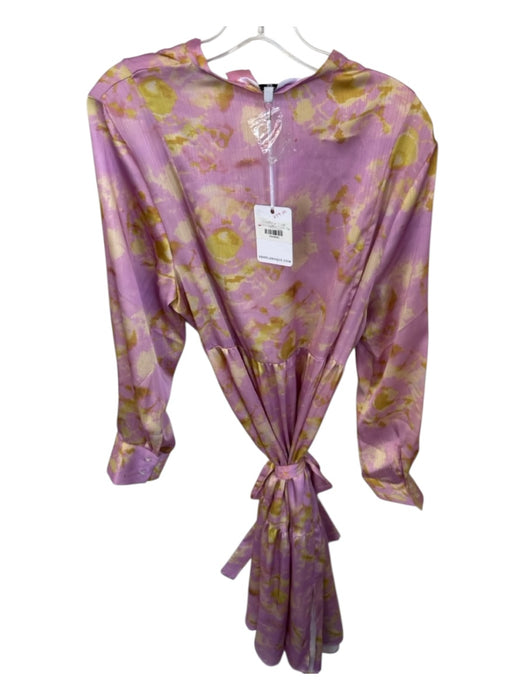 LaRoque Size L Purple & Yellow Polyester Long Sleeve Split Neck Tie Dye Dress Purple & Yellow / L
