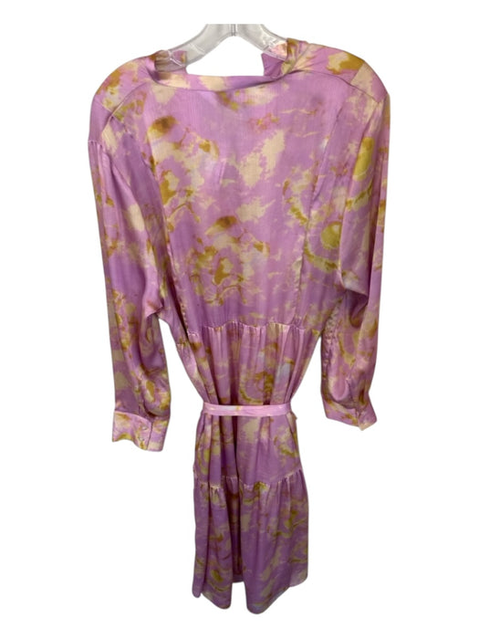 LaRoque Size XL Purple & Yellow Polyester Long Sleeve Split Neck Tie Dye Dress Purple & Yellow / XL