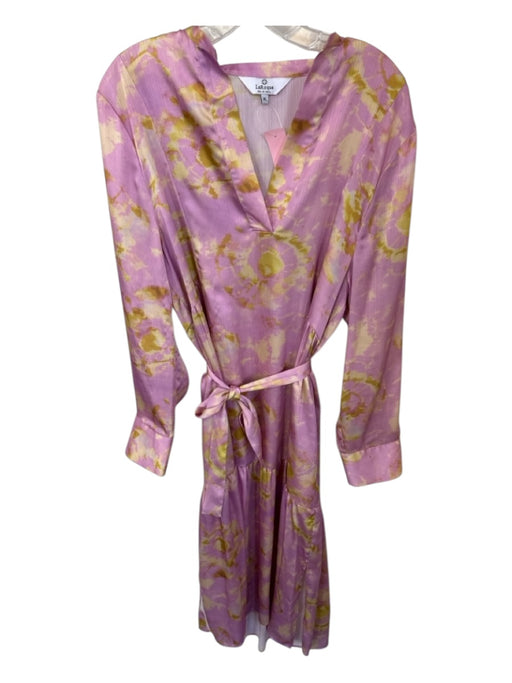 LaRoque Size XL Purple & Yellow Polyester Long Sleeve Split Neck Tie Dye Dress Purple & Yellow / XL