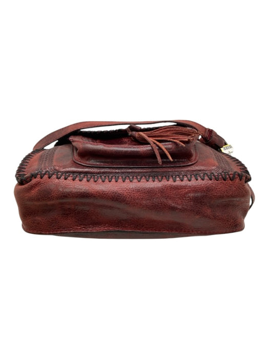 Patricia Nash Burgundy Leather whipstitch trim embossed Fringe Detail Bag Burgundy / Small