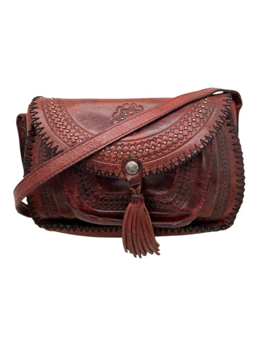Patricia Nash Burgundy Leather whipstitch trim embossed Fringe Detail Bag Burgundy / Small
