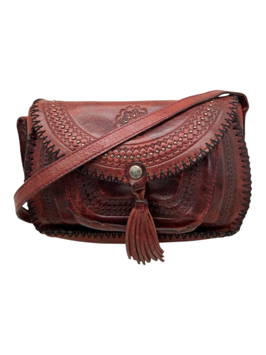Patricia Nash Burgundy Leather whipstitch trim embossed Fringe Detail Bag Burgundy / Small