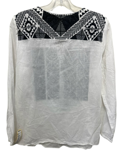 Figue Size S White, Black & Navy Cotton Long Sleeve Embroidered Neck Tie Top White, Black & Navy / S