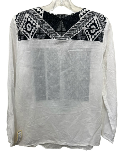 Figue Size S White, Black & Navy Cotton Long Sleeve Embroidered Neck Tie Top White, Black & Navy / S