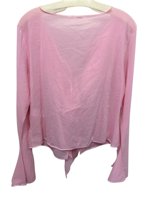 House of CB Size L Pink Silk Chiffon Ruffle Front Sheer Front Tie Top Pink / L