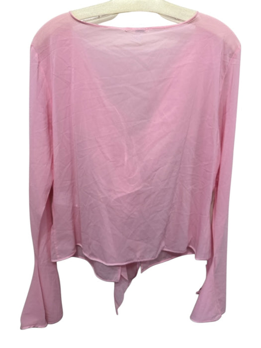 House of CB Size L Pink Silk Chiffon Ruffle Front Sheer Front Tie Top Pink / L