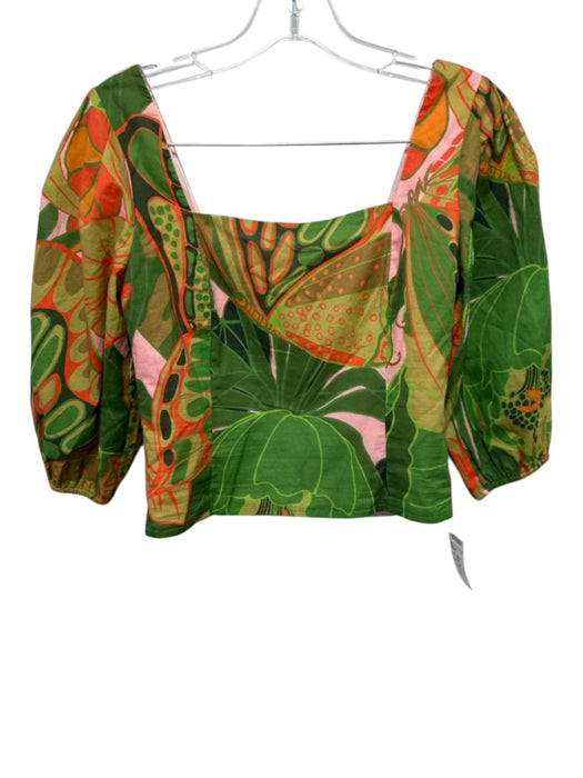 Julie Brown Size S Green, Pink & Orange Cotton 1/2 Balloon Sleeve Pant Set Green, Pink & Orange / S