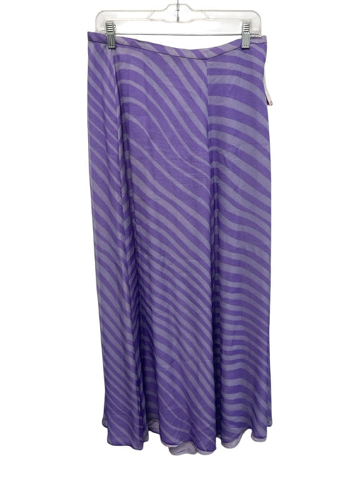 Rena Lange Size 10 Purple Silk Diagonal Stripe Side Zip Palazzo Pants Purple / 10