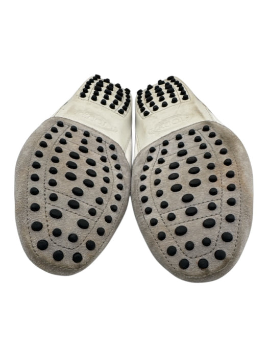 Tods Shoe Size 40 Gray & White Leather Logo Tie Almond Toe Boat Moccasins Gray & White / 40