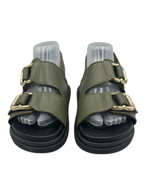 Alohas Shoe Size 37 Olive Green & Black Leather Upper Buckle Velcro Sandals Olive Green & Black / 37