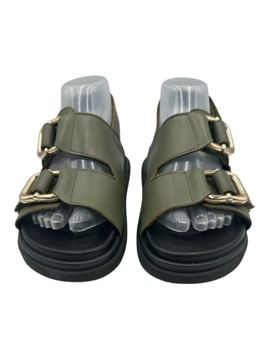 Alohas Shoe Size 37 Olive Green & Black Leather Upper Buckle Velcro Sandals Olive Green & Black / 37