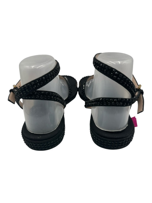 Stuart Weitzman Shoe Size 9.5 Black Textile Rhinestone Ankle Wrap Buckle Sandals Black / 9.5