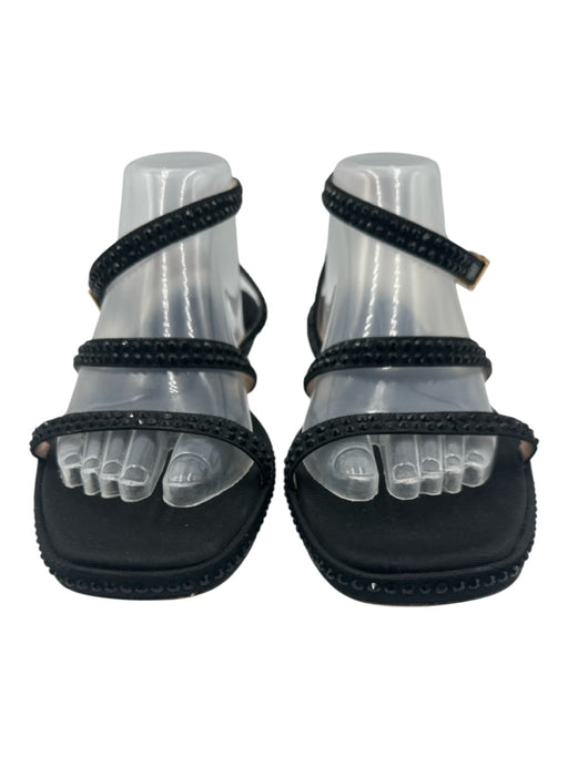 Stuart Weitzman Shoe Size 9.5 Black Textile Rhinestone Ankle Wrap Buckle Sandals Black / 9.5