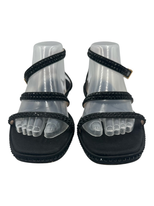 Stuart Weitzman Shoe Size 9.5 Black Textile Rhinestone Ankle Wrap Buckle Sandals Black / 9.5