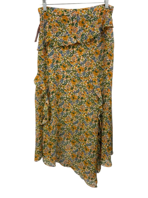 Veronica Beard Size 6 white, orange, multi Silk Side Zip Floral Ruffles Skirt white, orange, multi / 6