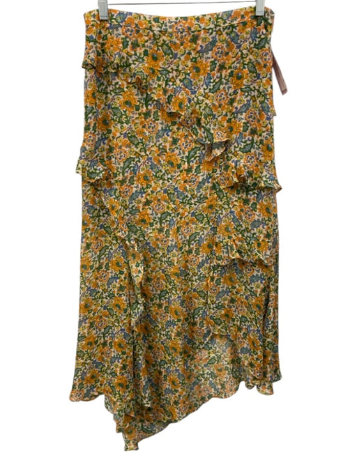 Veronica Beard Size 6 white, orange, multi Silk Side Zip Floral Ruffles Skirt white, orange, multi / 6