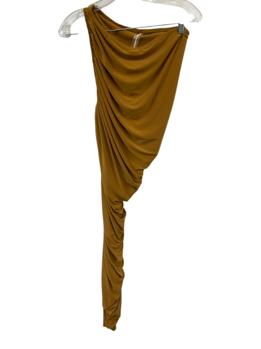 Norma Kamali Size S/36 Beige Nylon Blend Gathered Bodysuit One Shoulder Dress Beige / S/36