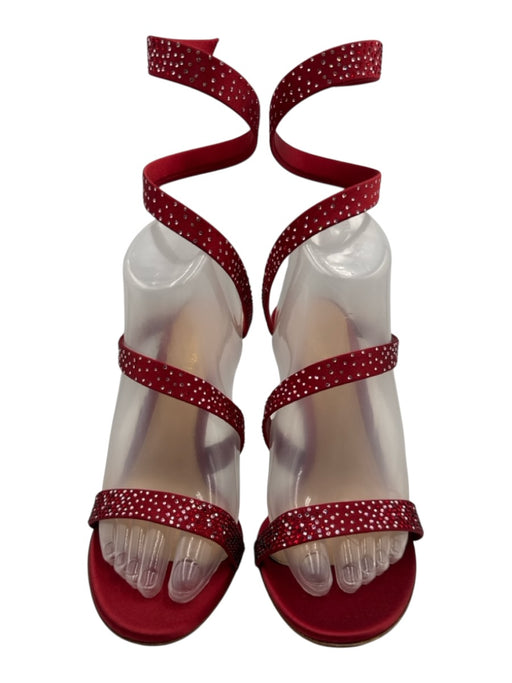 Gianvito Rossi Shoe Size 40 Red Satin Rhinestones Wrap Ankle Stiletto Pumps Red / 40