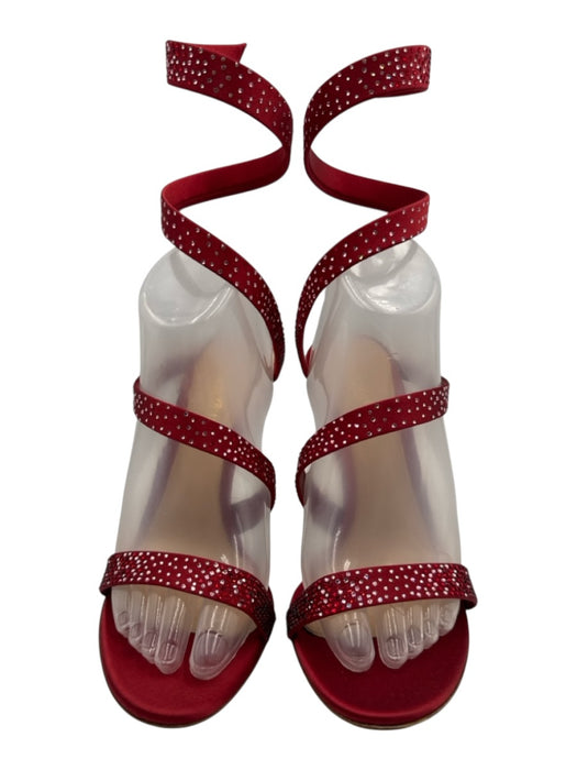 Gianvito Rossi Shoe Size 40 Red Satin Rhinestones Wrap Ankle Stiletto Pumps Red / 40