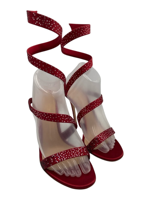 Gianvito Rossi Shoe Size 40 Red Satin Rhinestones Wrap Ankle Stiletto Pumps Red / 40