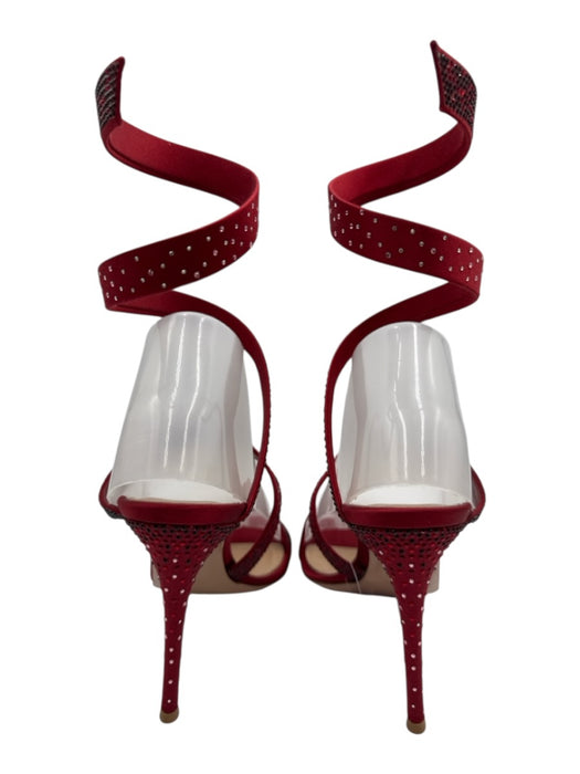 Gianvito Rossi Shoe Size 40 Red Satin Rhinestones Wrap Ankle Stiletto Pumps Red / 40