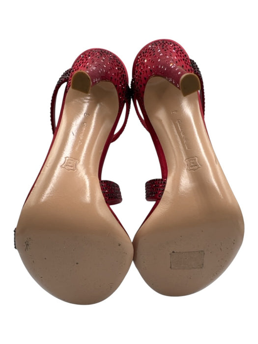 Gianvito Rossi Shoe Size 40 Red Satin Rhinestones Wrap Ankle Stiletto Pumps Red / 40