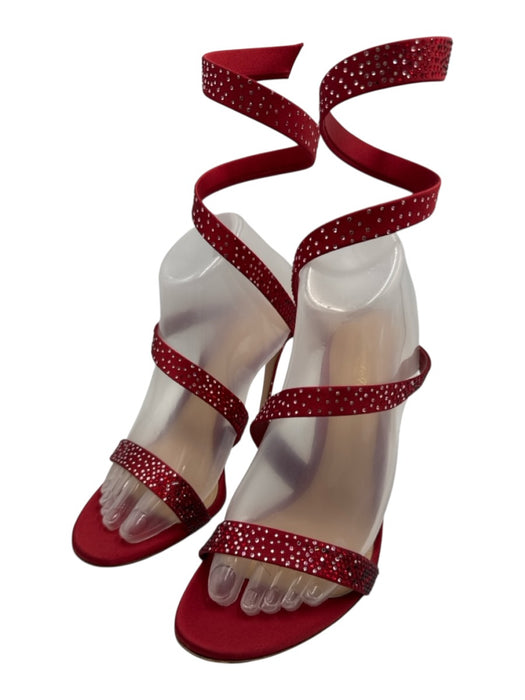 Gianvito Rossi Shoe Size 40 Red Satin Rhinestones Wrap Ankle Stiletto Pumps Red / 40