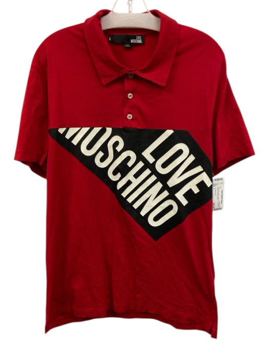 Love Moschino Size L Red, Black, White Cotton Short Sleeve Graphic Polo Top Red, Black, White / L