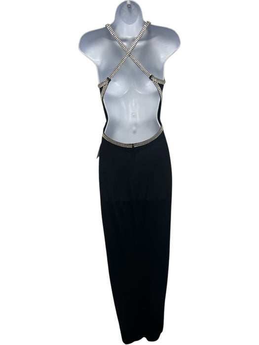 Lillie Rubin Size S Black & Silver Rayon & Nylon Bedazzled Cut Out Leg Slit Gown Black & Silver / S