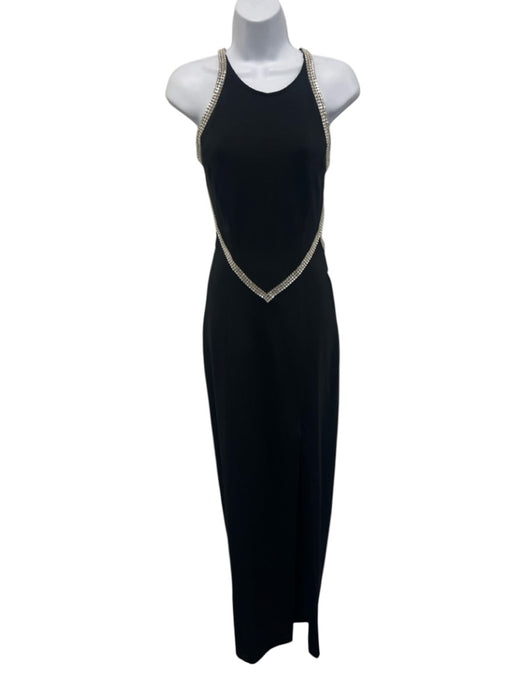 Lillie Rubin Size S Black & Silver Rayon & Nylon Bedazzled Cut Out Leg Slit Gown Black & Silver / S