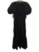 La Ligne Size L Black Cotton Short Puff Sleeve V Neck Tiered Midi Dress Black / L