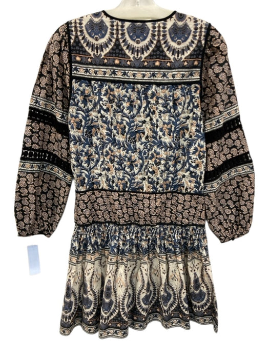 Sea New York Size 6 Black, Blue, Peach Cotton Long puff sleeve Buttons Dress Black, Blue, Peach / 6