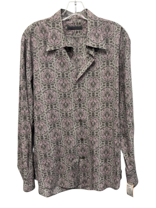 John Varvatos Size L Gray & Pink Cotton Paisley Button Up Long Sleeve Shirt Gray & Pink / L