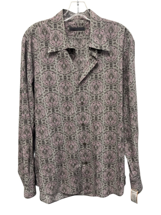 John Varvatos Size L Gray & Pink Cotton Paisley Button Up Long Sleeve Shirt Gray & Pink / L
