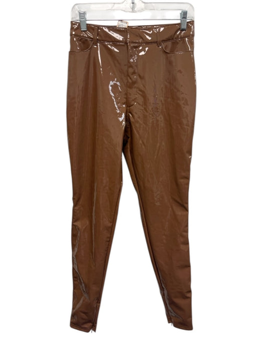 House of CB Size S Tan Brown Faux Patent Leather Zip & Button High Rise Pants Tan Brown / S
