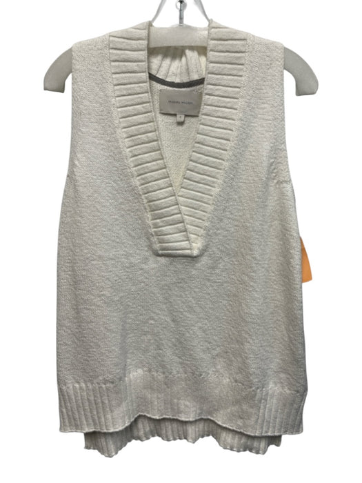 Brochu Walker Size S Cream Cotton Blend Knit Ribbed V Neck Vest Sweater Cream / S