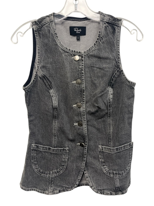Rails Size S Black Wash Cotton Denim Button Front Princess Seams Vest Top Black Wash / S