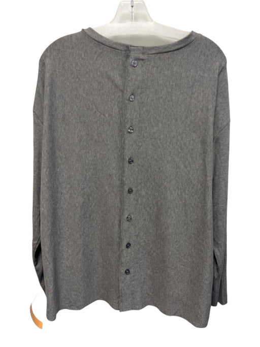 Ruti Size L Gray Rayon Blend Long Sleeve Ribbed Boat Neck Back Buttons Top Gray / L