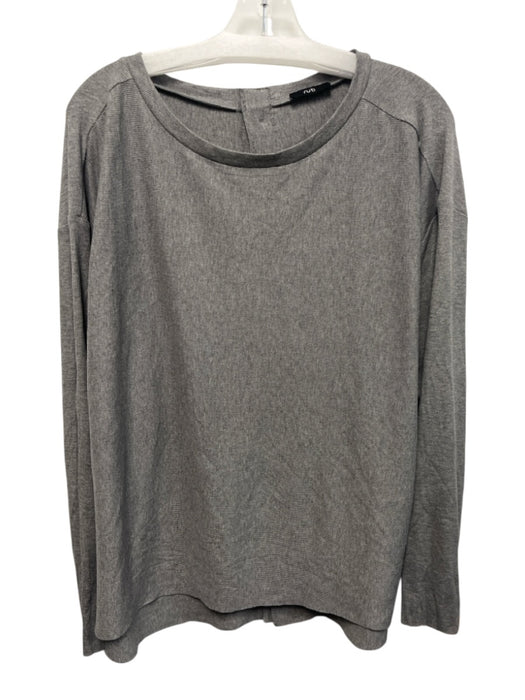Ruti Size L Gray Rayon Blend Long Sleeve Ribbed Boat Neck Back Buttons Top Gray / L