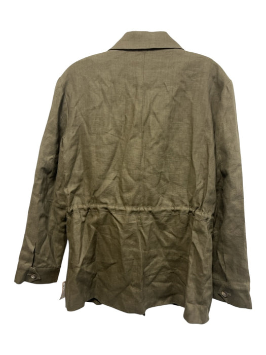 Emerson Fry Size S Olive Green Linen Blend Button Up Lapel Patch Pocket Jacket Olive Green / S