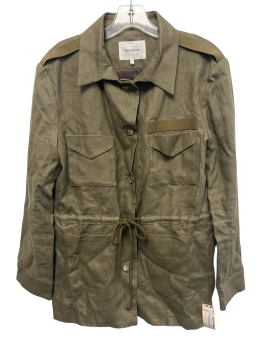 Emerson Fry Size S Olive Green Linen Blend Button Up Lapel Patch Pocket Jacket Olive Green / S