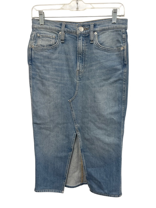 Hudson Size 27 Light Wash Cotton Denim Zip Fly Pockets Front Slit Midi Skirt Light Wash / 27