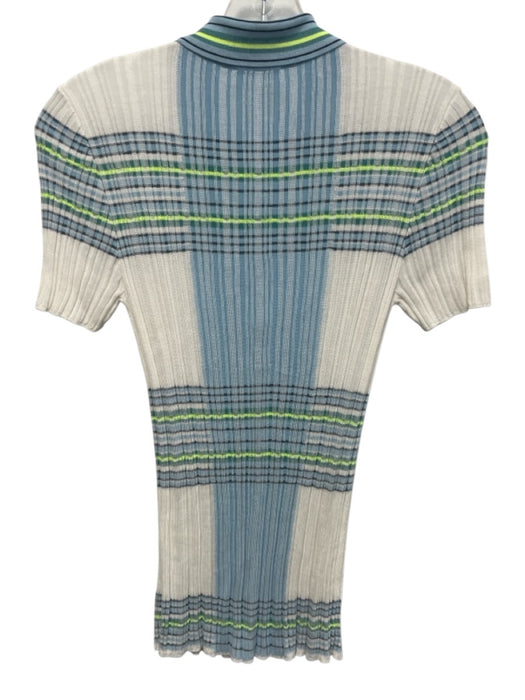 Akris Punto Size 6 Blue, White, Green Cupro & Viscose Short Sleeve Rib Knit Top Blue, White, Green / 6