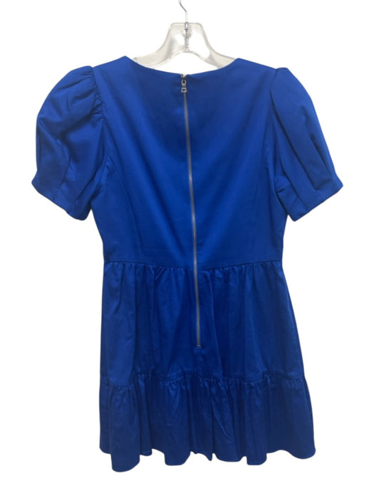 Alice + Olivia Size 2 Blue Cotton & Elastane Short Puff Sleeve Tiered Mini Dress Blue / 2