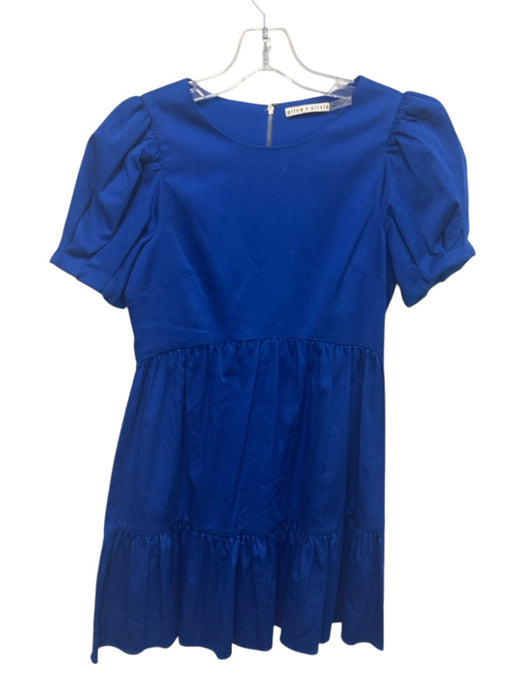 Alice + Olivia Size 2 Blue Cotton & Elastane Short Puff Sleeve Tiered Mini Dress Blue / 2