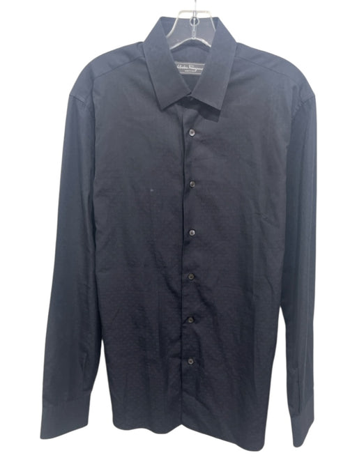 Ferragamo Size L Black Cotton logo Button up Men's Long Sleeve Shirt Black / L