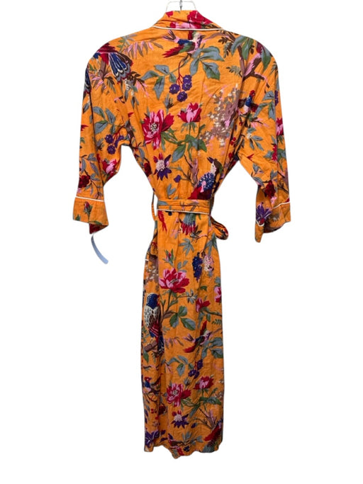 Victoria Dunn Size S/M Orange & Multi Cotton 3/4 Sleeve Floral Print Sash Robe Orange & Multi / S/M