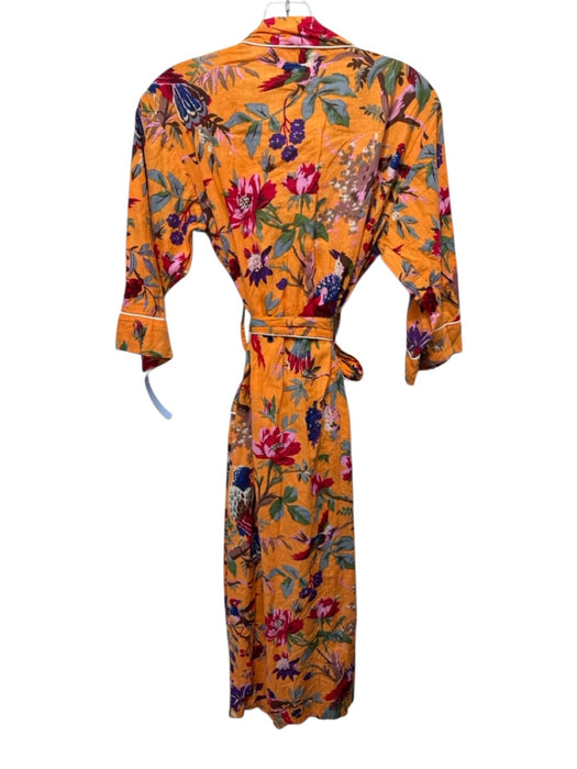 Victoria Dunn Size S/M Orange & Multi Cotton 3/4 Sleeve Floral Print Sash Robe Orange & Multi / S/M
