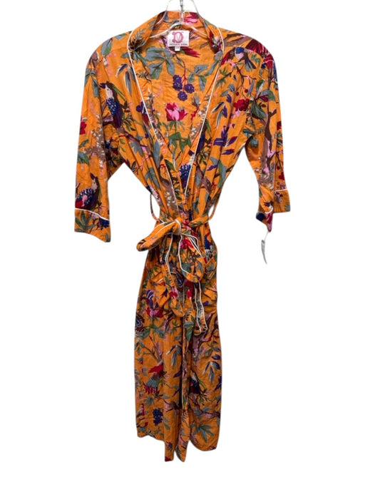 Victoria Dunn Size S/M Orange & Multi Cotton 3/4 Sleeve Floral Print Sash Robe Orange & Multi / S/M