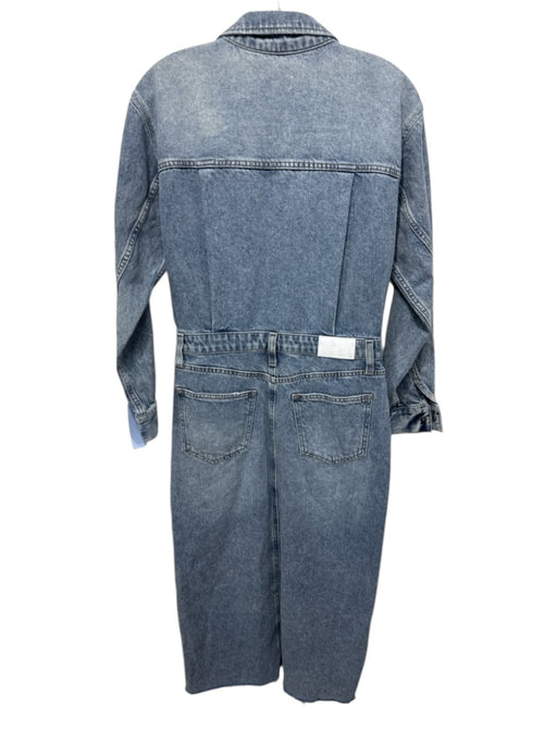 Pistola Size S Light Wash Cotton Denim Long Sleeve Breast Pockets Midi Dress Light Wash / S
